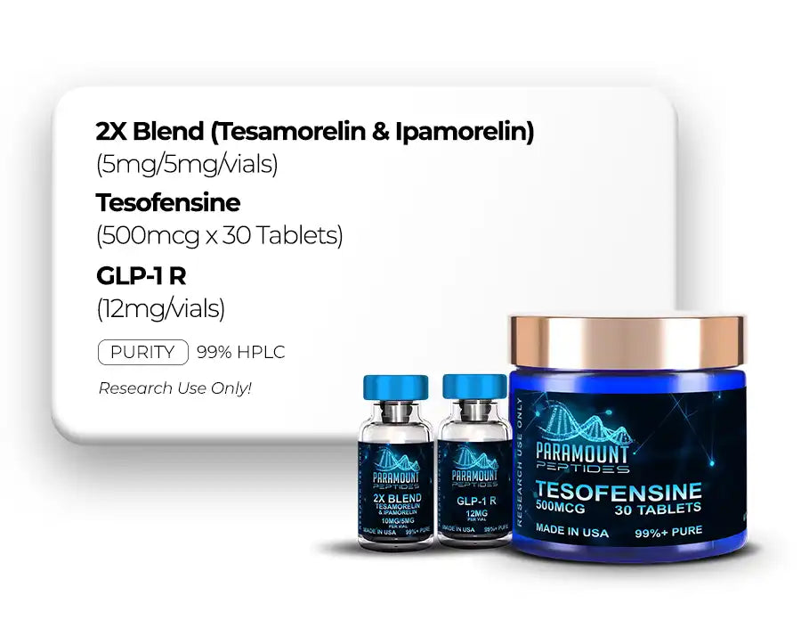 2X Blend Tesamorelin/Ipamorelin (5/5mg), Tesofensine (500mcg x 30 Tablets), GLP‑1 R (12mg)