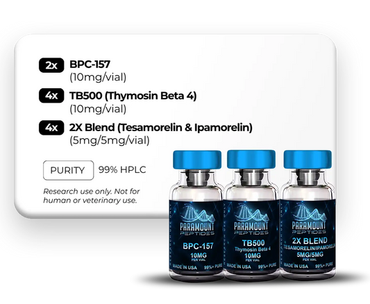 BPC-157 (10mg), 2X Blend (Tesamorelin/Ipamorelin (5/5mg)), Thymosin Beta 4 (TB500) (10mg)