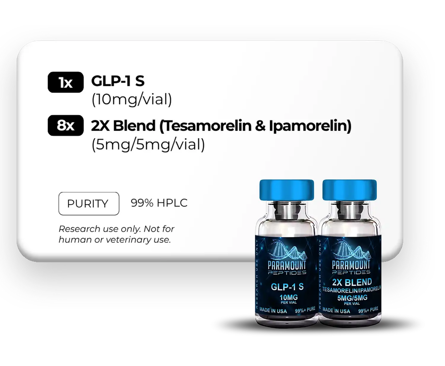 GLP-1 S (10mg), 2X Blend (Tesamorelin/Ipamorelin (5/5mg)) - 2X