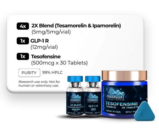 2X Blend (Tesamorelin/Ipamorelin (5/5mg)), Tesofensine (500mcg x 30 Tablets), GLP‑1 R (12mg)