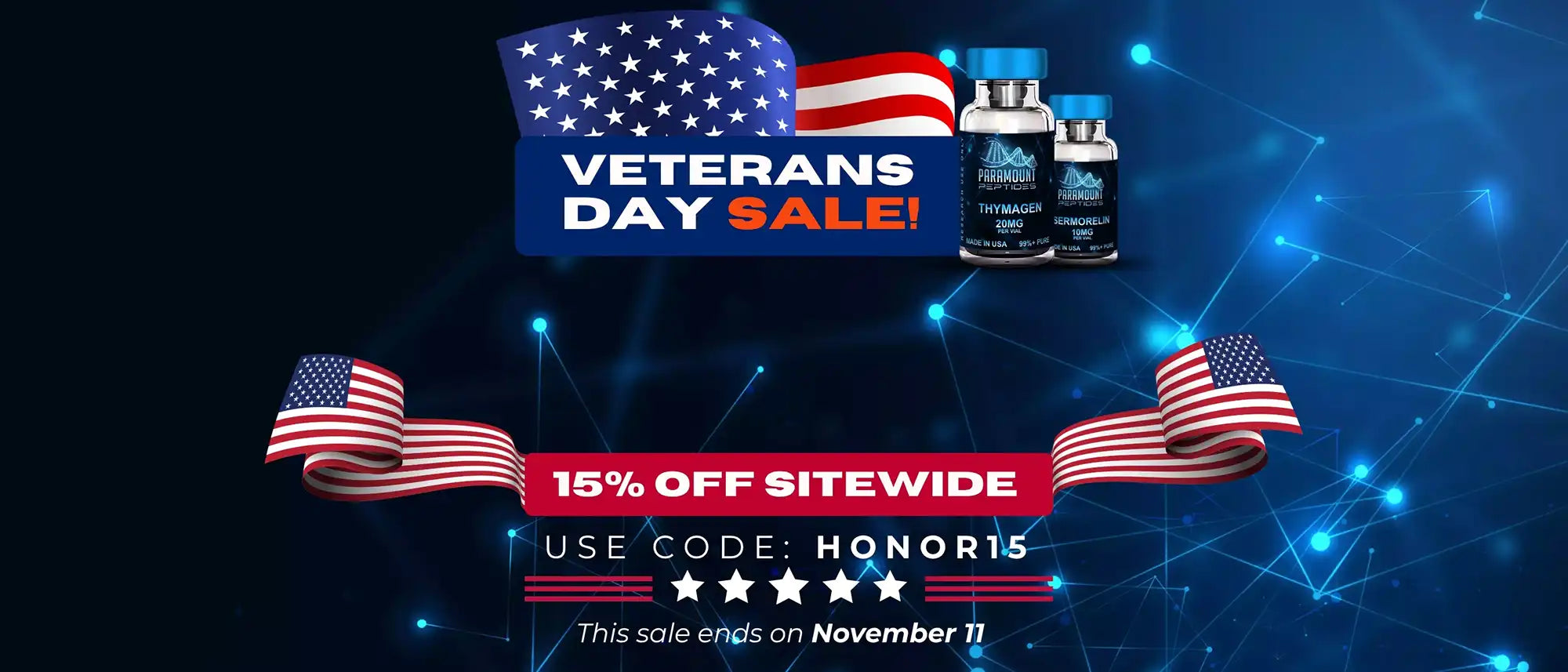 Veterans day sale! 15% off sitewide. use code: HONOR15. This sale ends on November 11