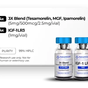 3X Blend Tesamorelin, MGF, Ipamorelin (5mg/500mcg/2.5mg), IGF‑1 LR3 (1mg) Research Bundle