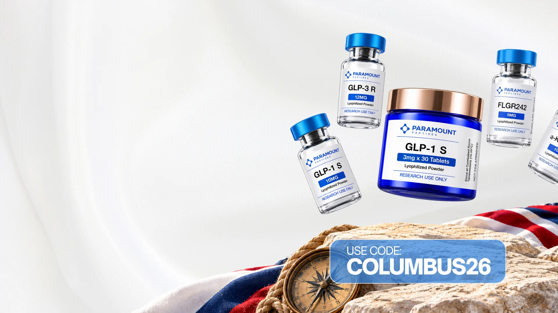 Paramount Peptides Columbus Day promotion featuring research products