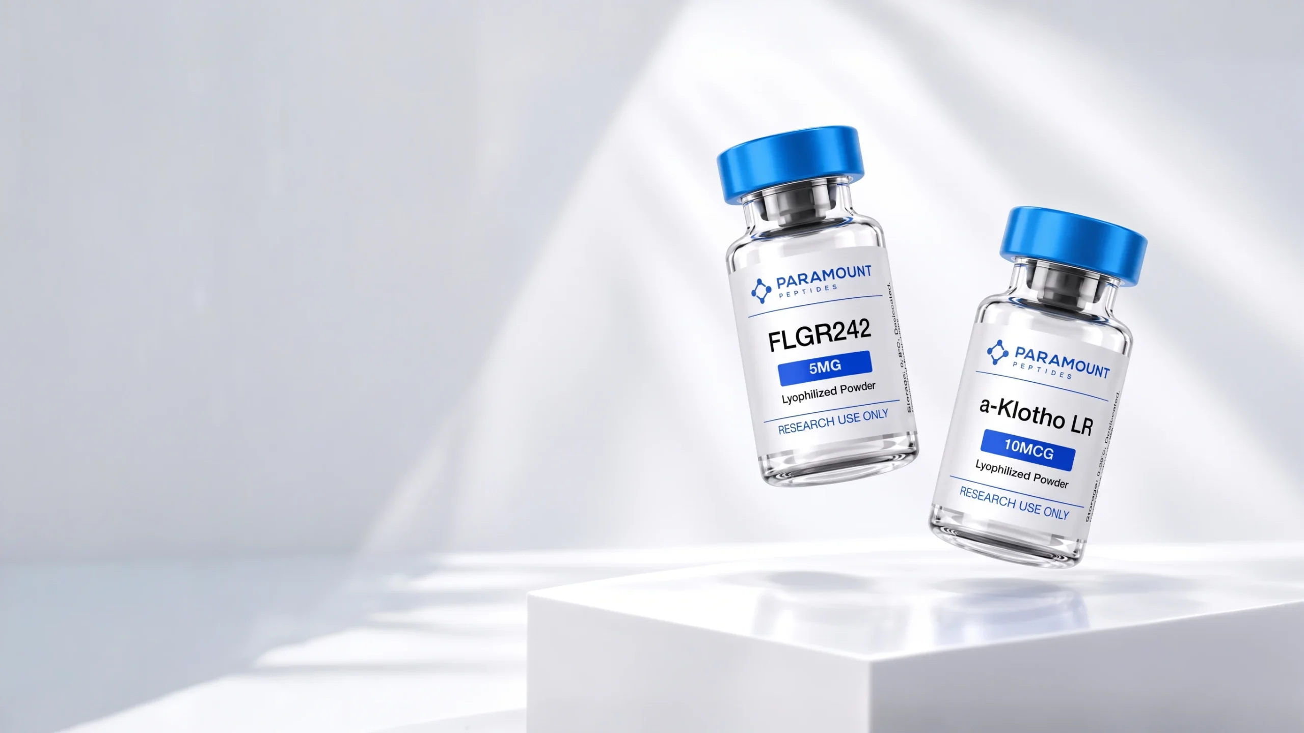 Paramount Peptides FLGR242 5 mg and a-Klotho LR 10 mcg research vials
